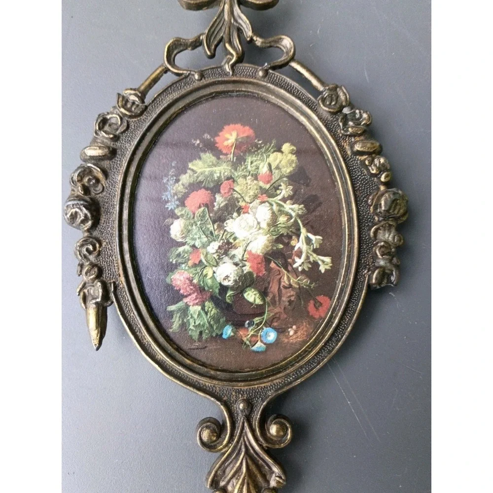 Oval Brass Ornate Frame- Floral Picture -Italy 6.5